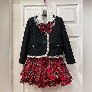Black and Red Plaid Ruffle Dress Set